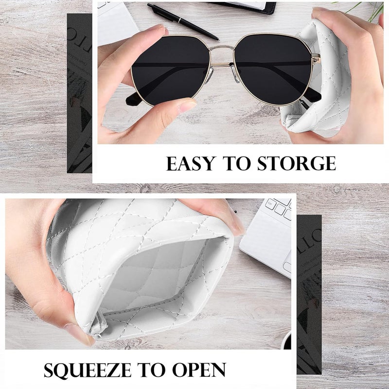 COMF-PRO Store Squeeze Top Sunglass Pouch - Portable Sunglass Organizer Pouch Bags Soft PU Leather Glasses 2 Pack - Image 4